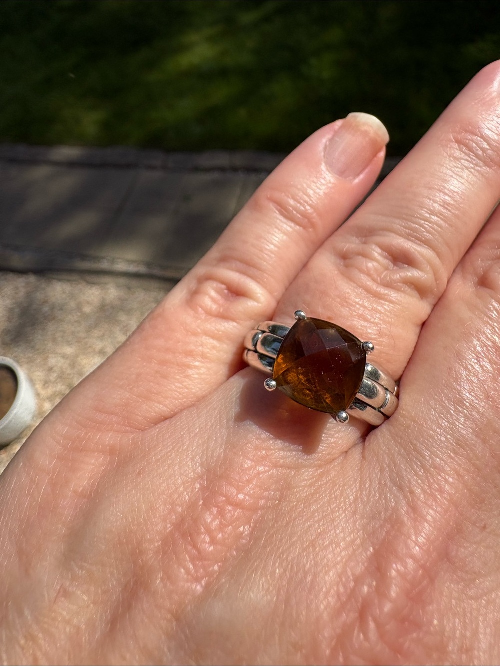 JAI Sterling Silver Ring with Cushion-Cut Cognac Quartz